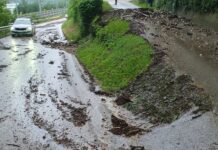 Večerne padavine delno zaprle cesto Sotelsko – Brestanica