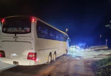 Avtobus nasedel sredi glavne ceste v Brestanici